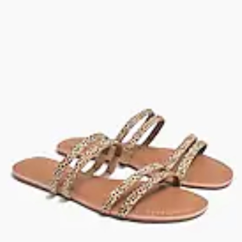 J Crew Leopard calf hair seaside slide sandals